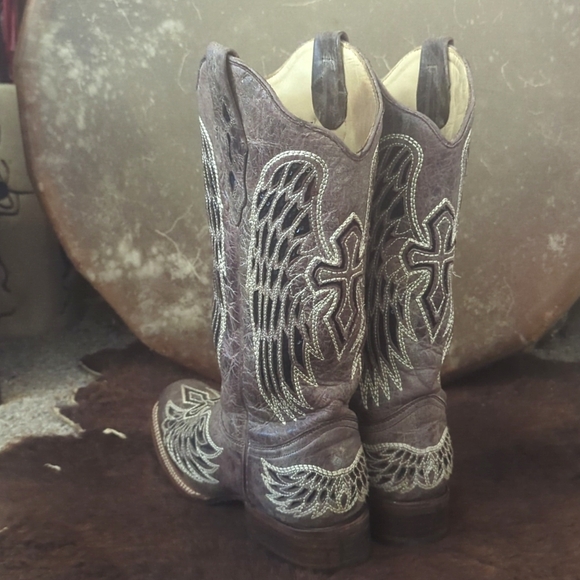 CORRAL A1197 Winged Cross taupe & black sequins cowgirl boots square toe sz10.5 - Picture 7 of 16